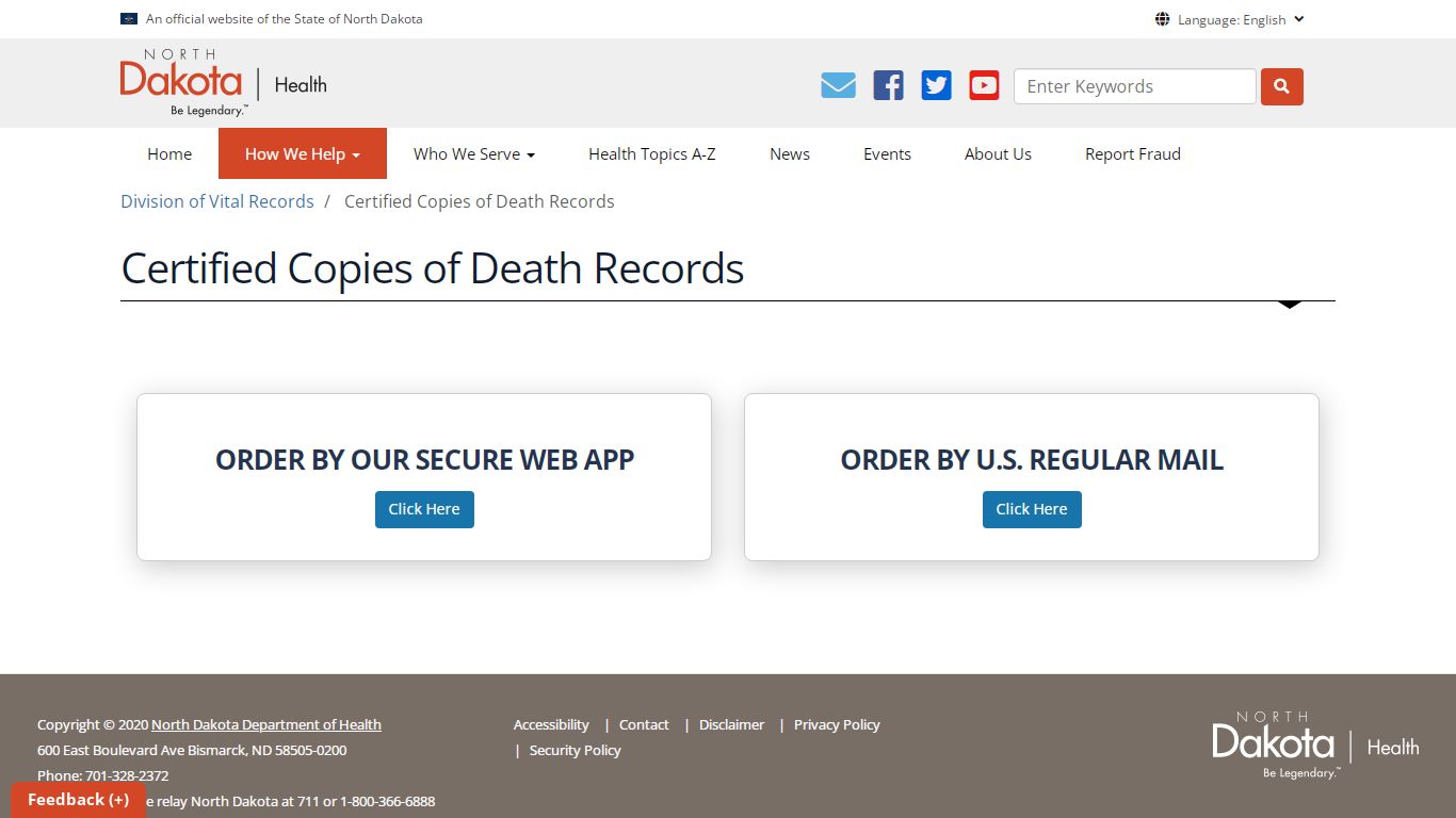 Certified Copies of Death Records | Department of Health